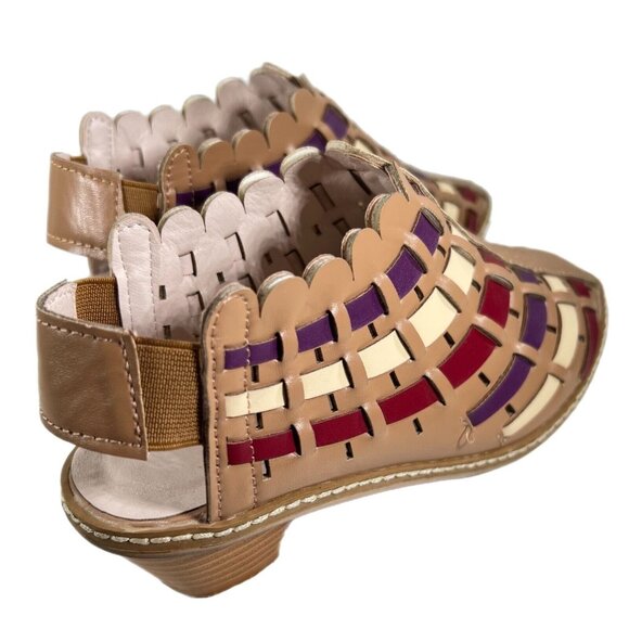 Multicolor Woven Slingback Shoes Kitten Heel Perforated Stripes 35 Tan Purple - Picture 4 of 8